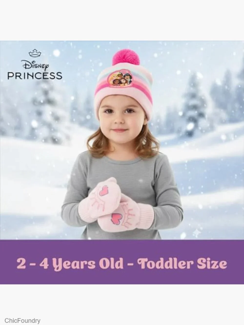 Girls Toddler Winter Hat and Mittens Set Ages 2-4 or 4-7